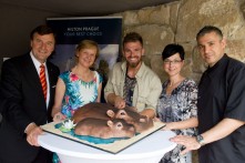 from left: Michael Specking, Cluster General Manager, Hilton Hotels in Prague with his wife, Marek Steiger from the marketing and PR department of the ZOO Praha, Markéta Šebková, Marketing & PR Manager, Hilton Hotels in Prague, Youri Baltaliyski, Pastry Chef, Hilton Prague
